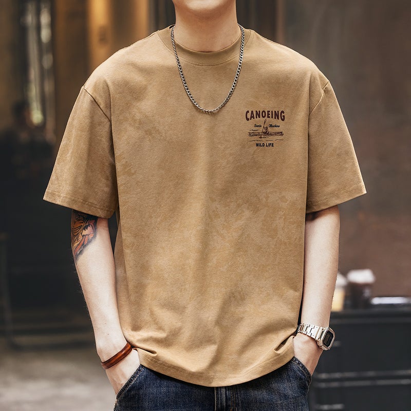 Gelan Deer 280G Heavy Retro Cloud Dye Printed Short-Sleeved T-Shirt Men'S Summer Loose Fashion Brand American Half-Sleeved T-Shirt - Image 3
