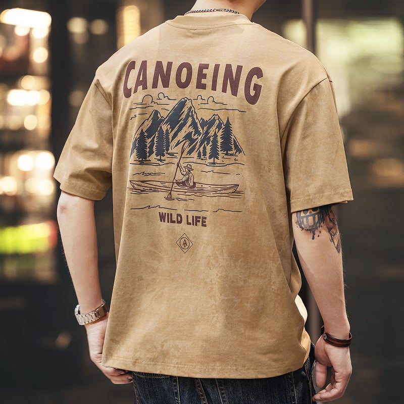 Gelan Deer 280G Heavy Retro Cloud Dye Printed Short-Sleeved T-Shirt Men'S Summer Loose Fashion Brand American Half-Sleeved T-Shirt - Image 2