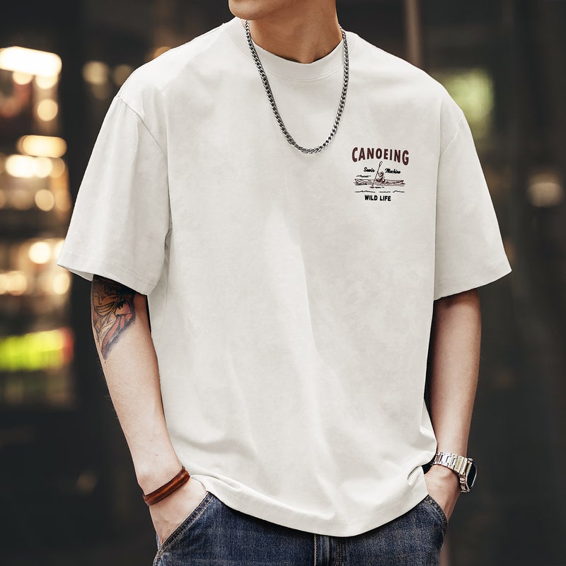 Gelan Deer 280G Heavy Retro Cloud Dye Printed Short-Sleeved T-Shirt Men'S Summer Loose Fashion Brand American Half-Sleeved T-Shirt - Image 1
