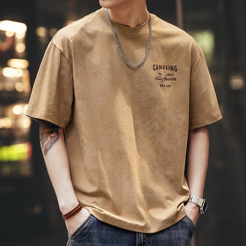 Gelan Deer 280G Heavy Retro Cloud Dye Printed Short-Sleeved T-Shirt Men'S Summer Loose Fashion Brand American Half-Sleeved T-Shirt - Image 4