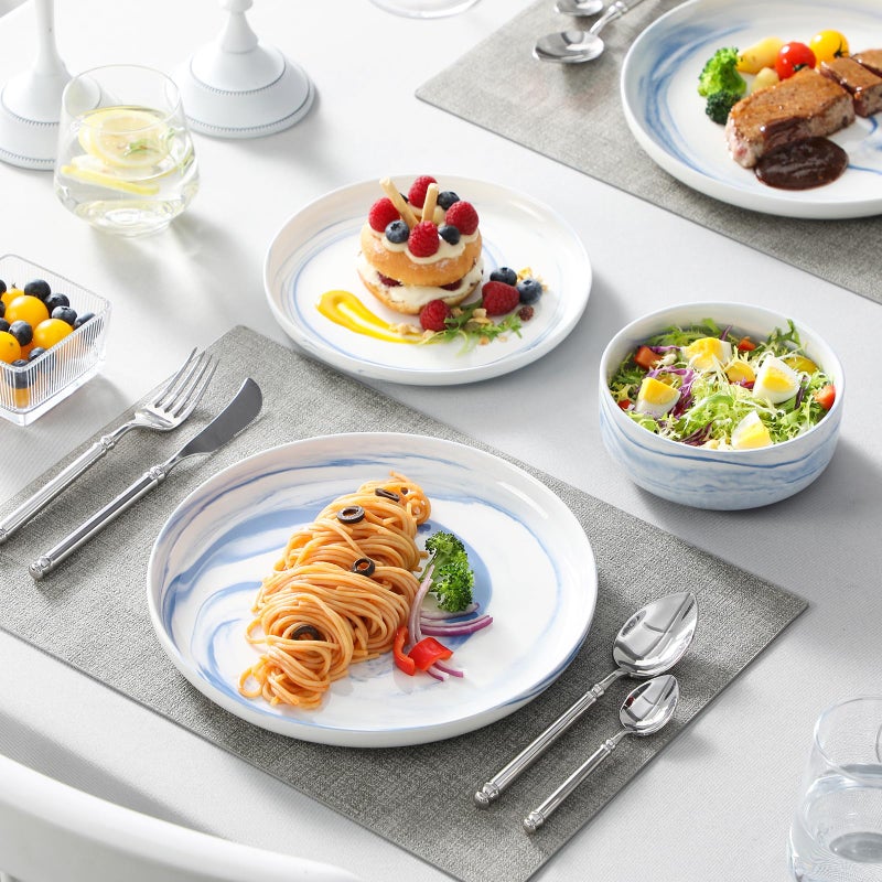 MALACASA Plates and Bowls Sets, 12 Pieces Porcelain Dinnerware Sets Dishware Sets Chip Resistant Ceramic Dish Set Dining Dinner Ware Service for 4, Marble Blue, Series LUNA - Image 5