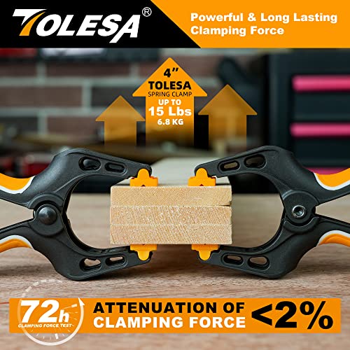 TOLESA Heavy Duty Spring Clamps 4 Inch 8 Pcs Large Wood Clamps with 30Lbs Powerful Clamping Force Deep Throat Nylon Clamps for Woodworking Photography Backdrop Household Use Cover Holding Wood Gluing - Image 2