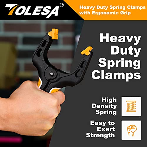 TOLESA Heavy Duty Spring Clamps 4 Inch 8 Pcs Large Wood Clamps with 30Lbs Powerful Clamping Force Deep Throat Nylon Clamps for Woodworking Photography Backdrop Household Use Cover Holding Wood Gluing - Image 4