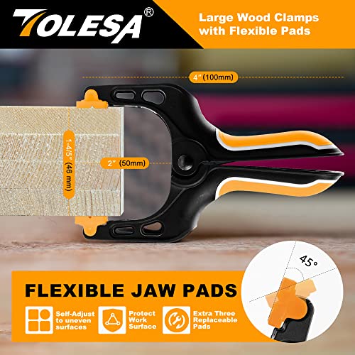 TOLESA Heavy Duty Spring Clamps 4 Inch 8 Pcs Large Wood Clamps with 30Lbs Powerful Clamping Force Deep Throat Nylon Clamps for Woodworking Photography Backdrop Household Use Cover Holding Wood Gluing - Image 3