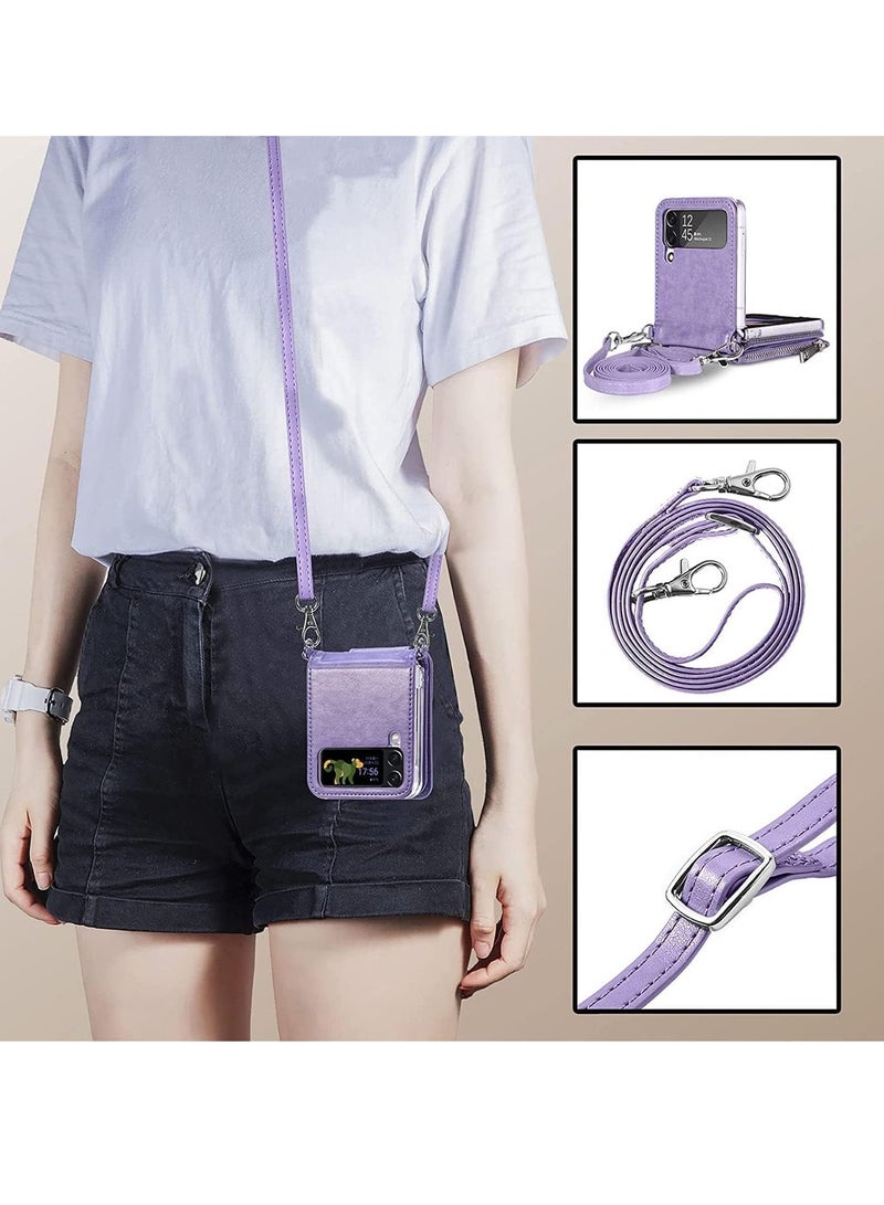 Excefore Galaxy Z Flip 4 Wallet Case with Detachable Card Holder,Flip Leather Zipper Wallet Protective Phone Case Cover with Adjustable Cross-Body Strap for Samsung Galaxy Z Flip 4 5G 2022 - Image 2