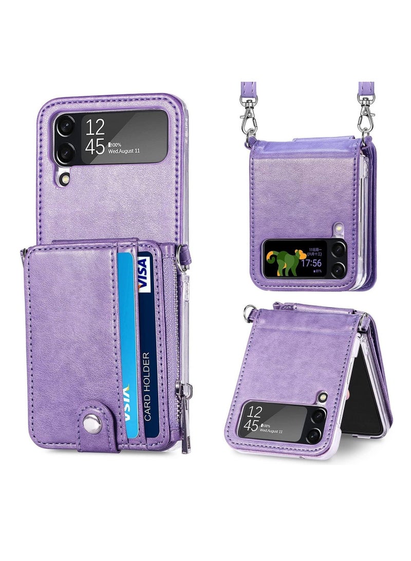 Excefore Galaxy Z Flip 4 Wallet Case with Detachable Card Holder,Flip Leather Zipper Wallet Protective Phone Case Cover with Adjustable Cross-Body Strap for Samsung Galaxy Z Flip 4 5G 2022 - Image 1