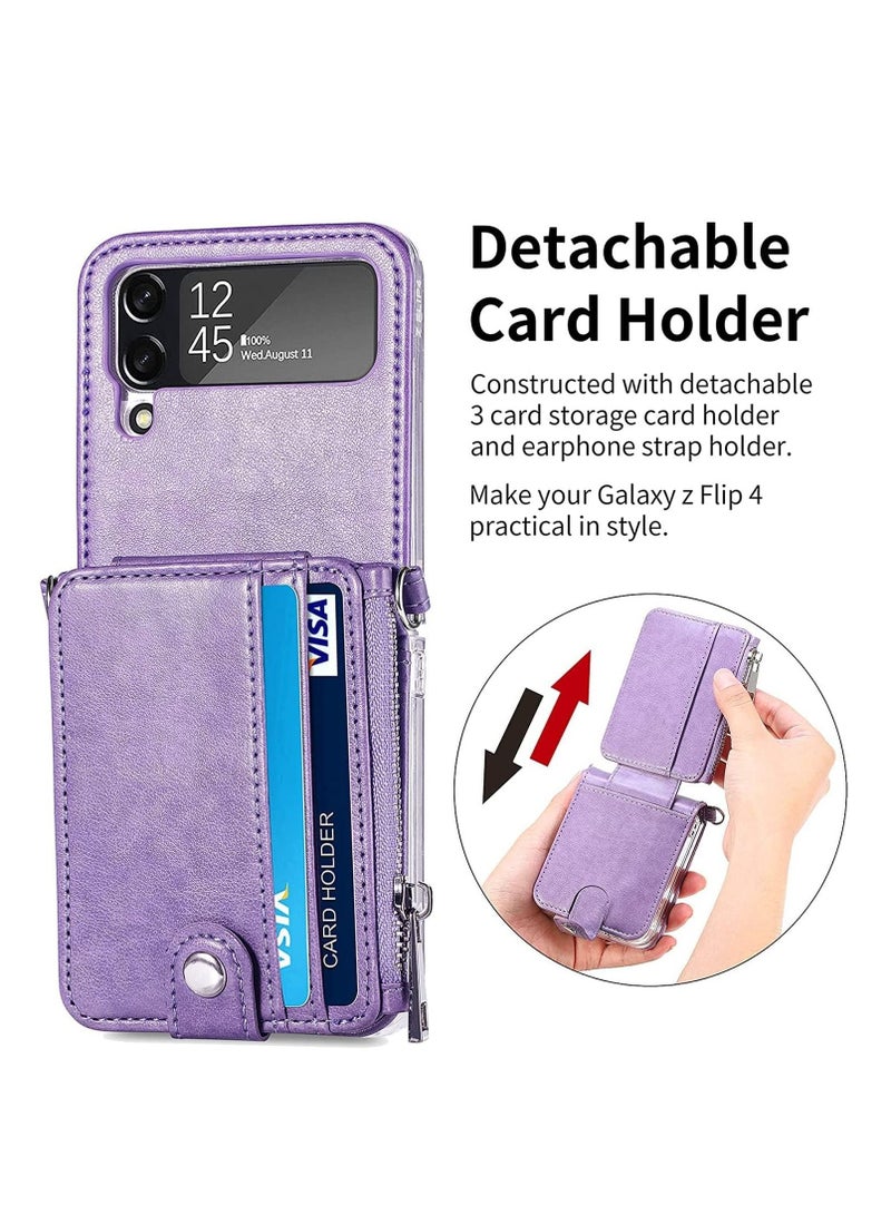Excefore Galaxy Z Flip 4 Wallet Case with Detachable Card Holder,Flip Leather Zipper Wallet Protective Phone Case Cover with Adjustable Cross-Body Strap for Samsung Galaxy Z Flip 4 5G 2022 - Image 5