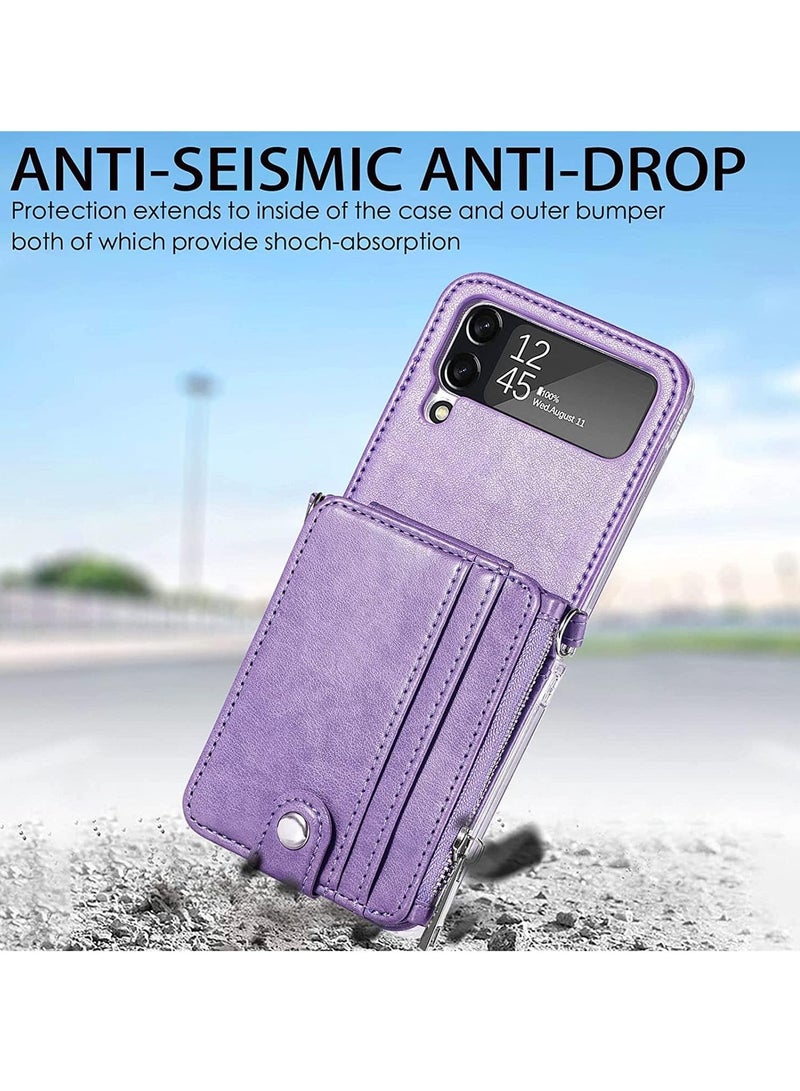 Excefore Galaxy Z Flip 4 Wallet Case with Detachable Card Holder,Flip Leather Zipper Wallet Protective Phone Case Cover with Adjustable Cross-Body Strap for Samsung Galaxy Z Flip 4 5G 2022 - Image 3