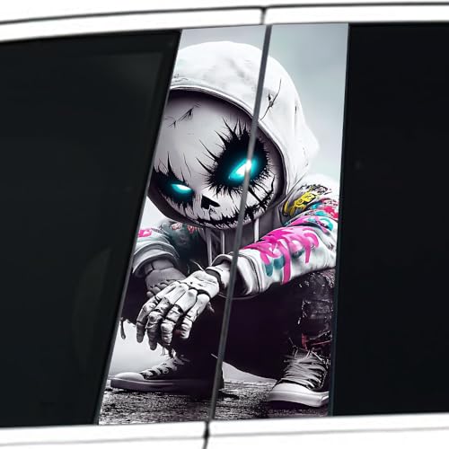 Dreothy 1 Pair Halloween Cars Body Horror Sticker Horror Car Center Pillar DecalsScary Skull Panda Killer Face Peeking Door Window BPillar Decoration 11in1889in Skeleton Child - Image 1