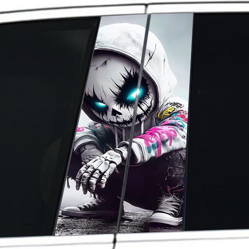 Dreothy 1 Pair Halloween Cars Body Horror Sticker Horror Car Center Pillar DecalsScary Skull Panda Killer Face Peeking Door Window BPillar Decoration 11in1889in Skeleton Child - Image 3