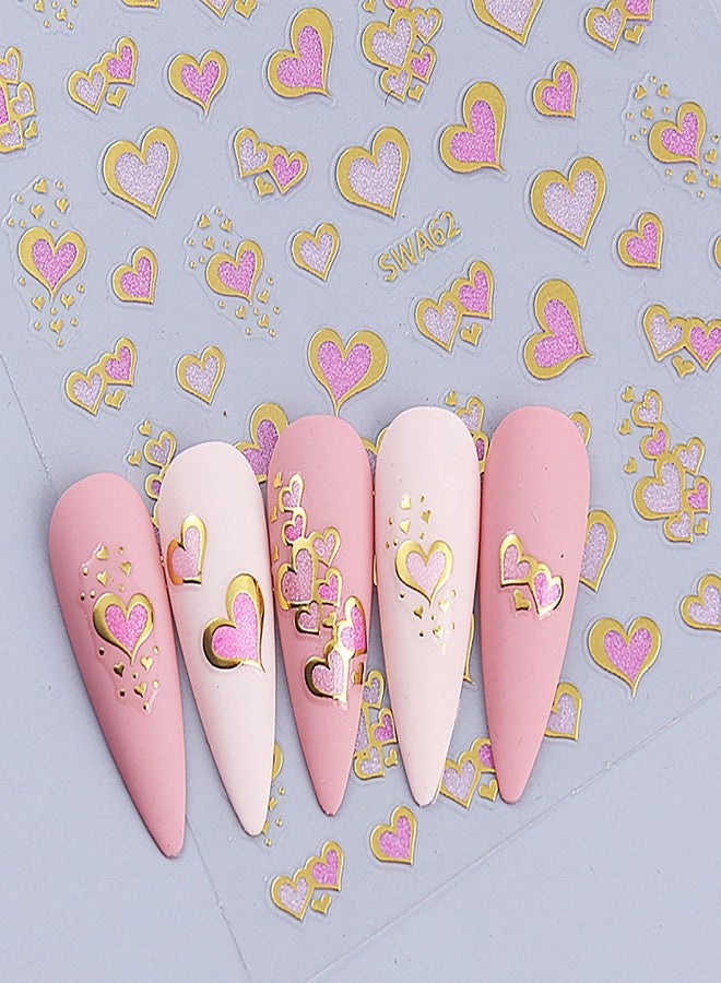 ZEYER Valentine's Day Nail Stickers Retro Valentine's Day Gold Pink Heart Nail Art Stickers 3D Nail Decals Self-Adhesive Nail Art Supplies Manicure Flower Stickers for Nails Art Decorati - Image 2