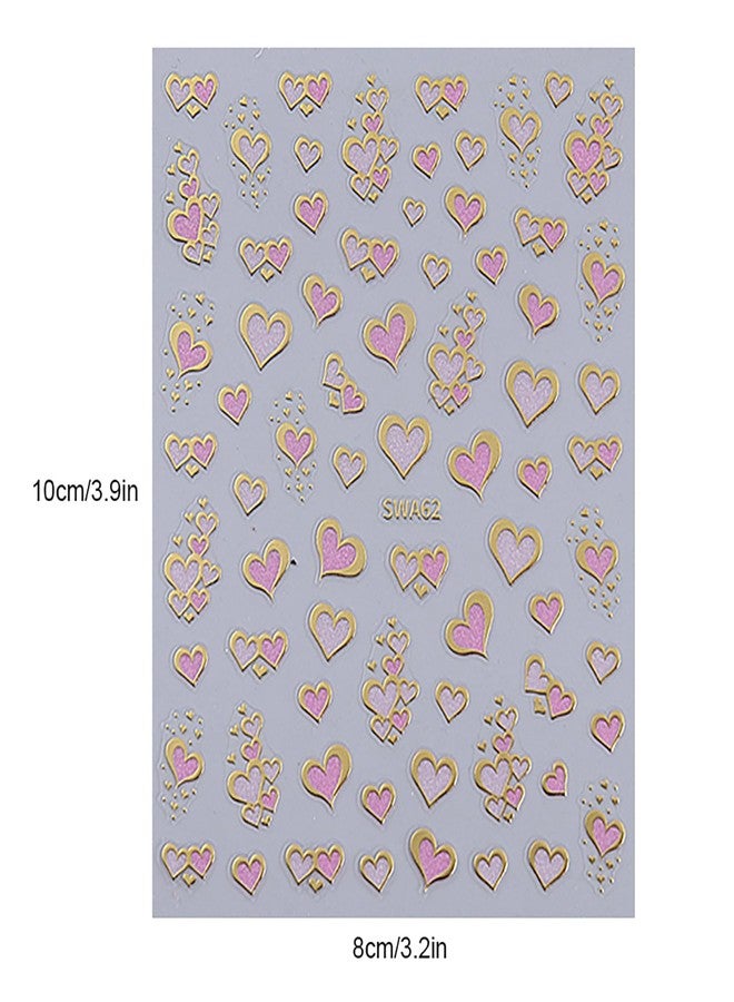 ZEYER Valentine's Day Nail Stickers Retro Valentine's Day Gold Pink Heart Nail Art Stickers 3D Nail Decals Self-Adhesive Nail Art Supplies Manicure Flower Stickers for Nails Art Decorati - Image 5