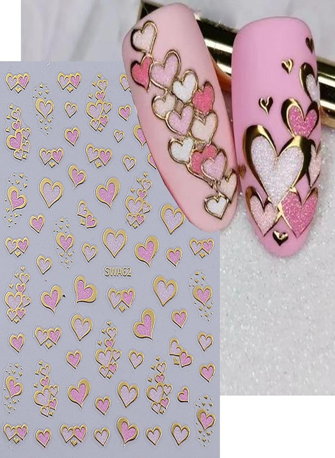 ZEYER Valentine's Day Nail Stickers Retro Valentine's Day Gold Pink Heart Nail Art Stickers 3D Nail Decals Self-Adhesive Nail Art Supplies Manicure Flower Stickers for Nails Art Decorati - Image 1