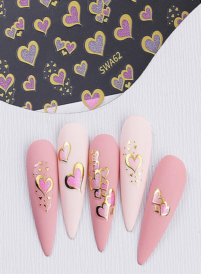 ZEYER Valentine's Day Nail Stickers Retro Valentine's Day Gold Pink Heart Nail Art Stickers 3D Nail Decals Self-Adhesive Nail Art Supplies Manicure Flower Stickers for Nails Art Decorati - Image 3