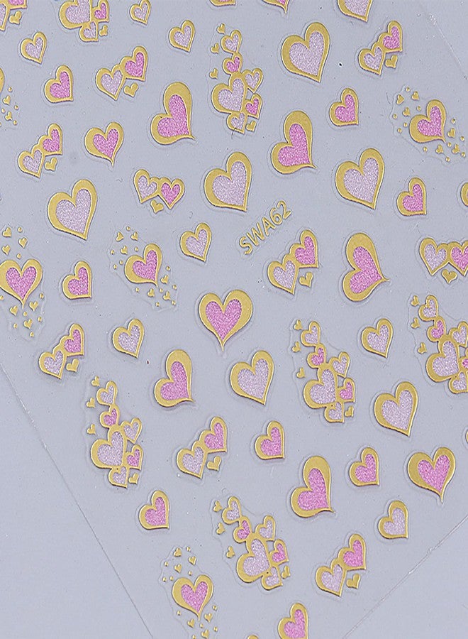 ZEYER Valentine's Day Nail Stickers Retro Valentine's Day Gold Pink Heart Nail Art Stickers 3D Nail Decals Self-Adhesive Nail Art Supplies Manicure Flower Stickers for Nails Art Decorati - Image 4