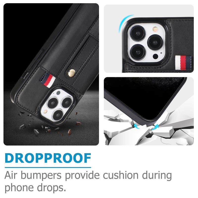 إيروريكس جراب هاتف جلدي مزود بمسند مع سوار معصم لهاتف iPhone 12 Pro Max (أسود) - Image 5