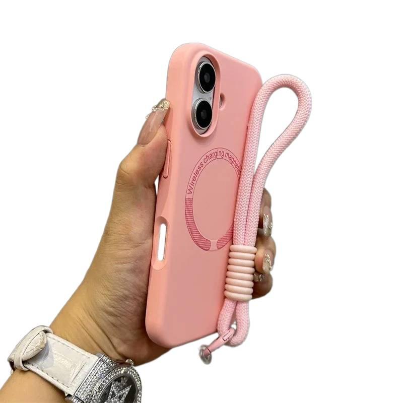 MS Silicone MagSafe Case for iPhone 12 with Strong Magnetic and Skin Feel plus Liquid Silicone plus Lanyard in Pink - Image 1