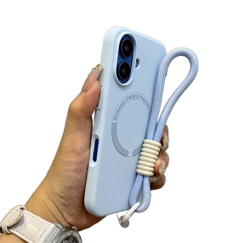 MS Silicone MagSafe Case for iPhone 12 with Strong Magnetic and Skin Feel plus Liquid Silicone plus Lanyard in Pink - Image 3