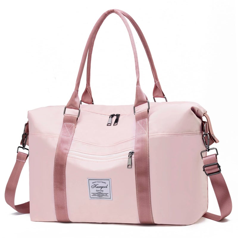 KURGOOL Gym Bag with Wet Pocket Foldable Travel Duffel Bags for Sports and Weekend Getaway Lightweight Overnight Bags for Wome Pink - Image 2