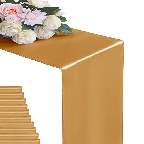Flohar 6Pack Table Runner 12 x 108 Inches Satin Silk Table Runner for Wedding Birthday Party Banquets Graduations Decoration fit Rectange and Round TableGold