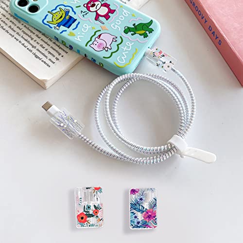 CameCosy Cute Flowers Cable Protector for iPhone Typec ChargerRed Roses Camellia Green Leaves Bouquet Pattern 4 PCS Set Cable Protector for Women Girls Kids TeenCable ChomperPhone Charger SaverClear - Image 3