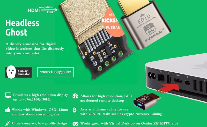 فييران قابس HDMI DDC EDID وهمي Headless Ghost Display Emulator (مناسب للرأس-1920x1080@60Hz-2Pack) - Image 2