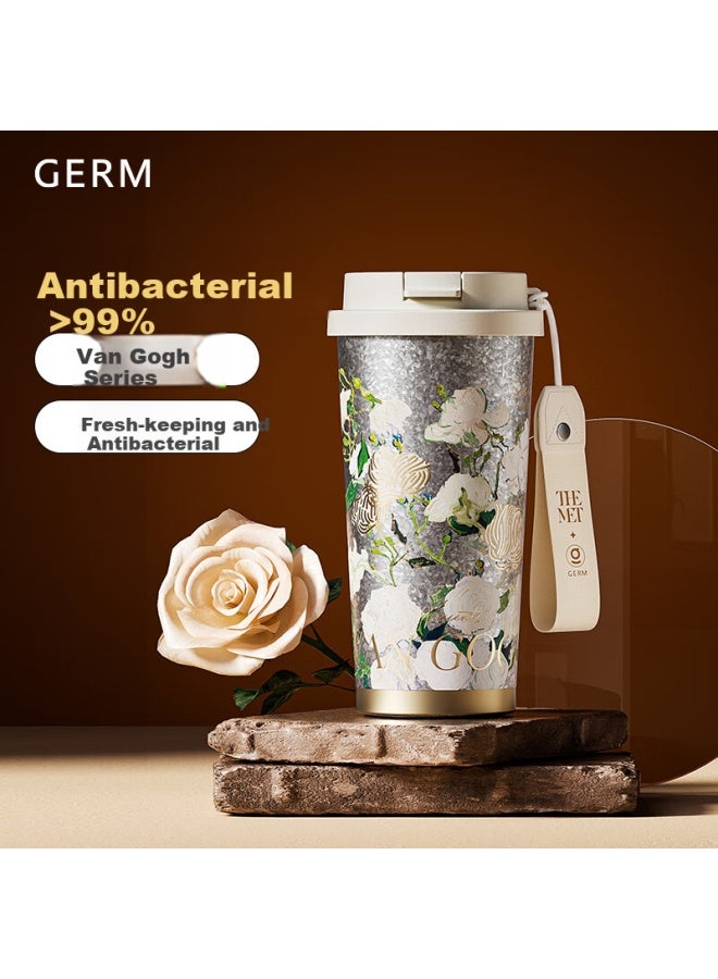 Germ Pure Titanium Insulated Mug, Van Gogh Co-branded Dual-drinking Straw Coffee Water Cup Gift Cup, 500ml Iris - Image 5