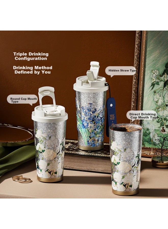 Germ Pure Titanium Insulated Mug, Van Gogh Co-branded Dual-drinking Straw Coffee Water Cup Gift Cup, 500ml Iris - Image 3