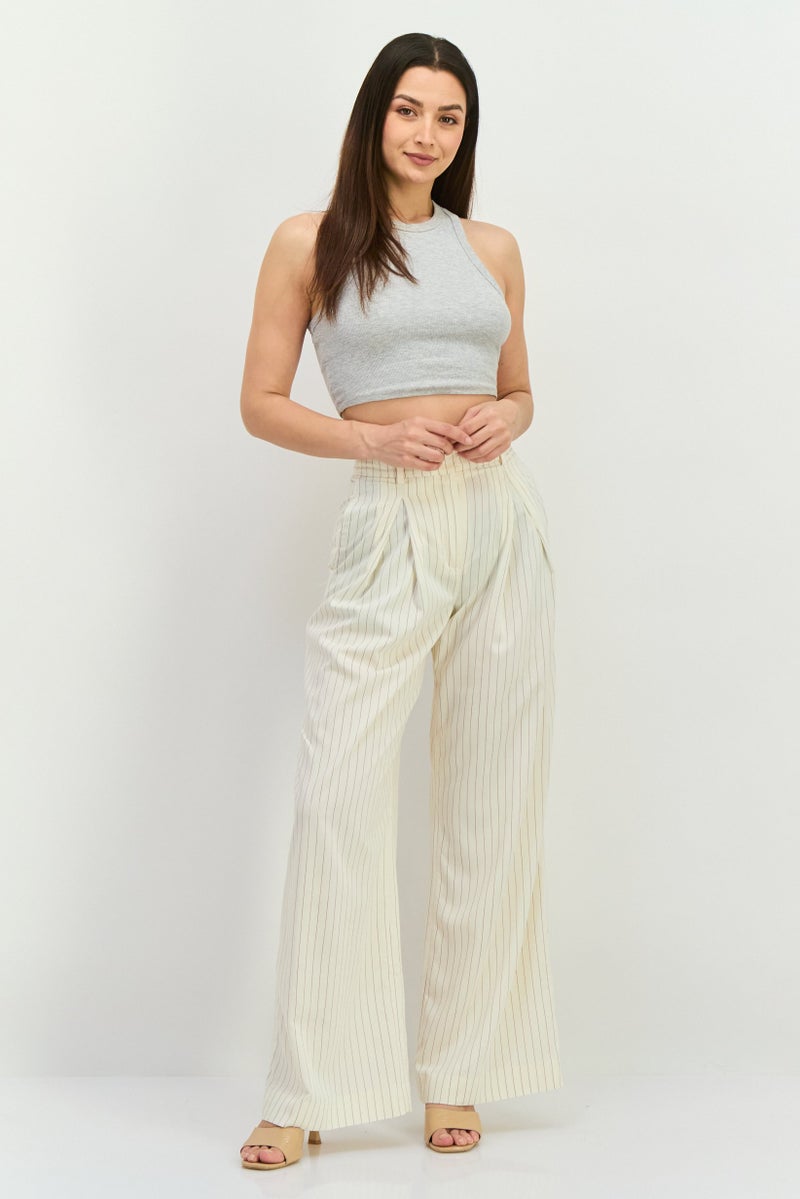 GANT Women Regular Fit Stripe Wide Leg Pants, Off White - Image 4