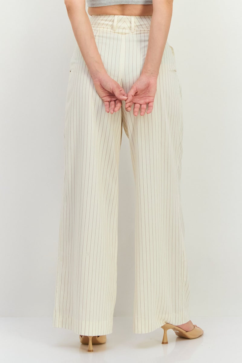GANT Women Regular Fit Stripe Wide Leg Pants, Off White - Image 3