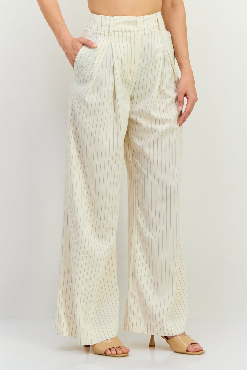 GANT Women Regular Fit Stripe Wide Leg Pants, Off White - Image 1