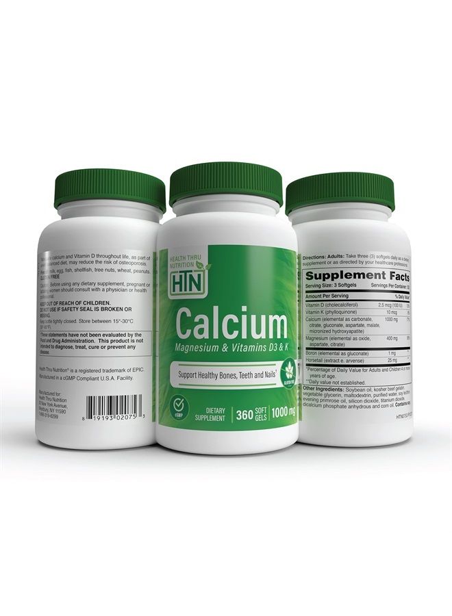 Health Thru Nutrition Calcium 1000mg and Magnesium 400mg with Vitamin D3 & K 360 Softgels (4 Month Supply)  - Image 2