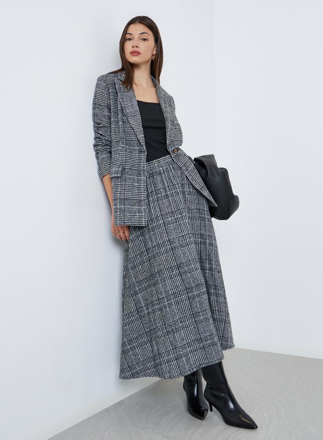 ستايلي بليزر طويل مطبع بنمط هاوندستوث مع قصة عادية - Image 2