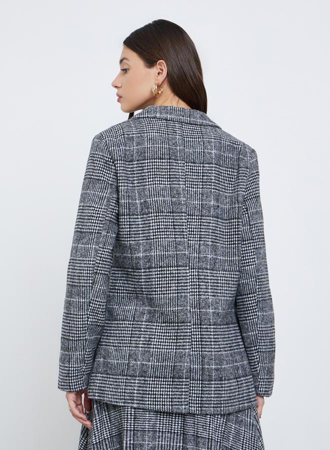 ستايلي بليزر طويل مطبع بنمط هاوندستوث مع قصة عادية - Image 5