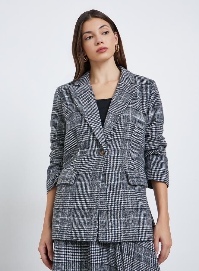 ستايلي بليزر طويل مطبع بنمط هاوندستوث مع قصة عادية - Image 3