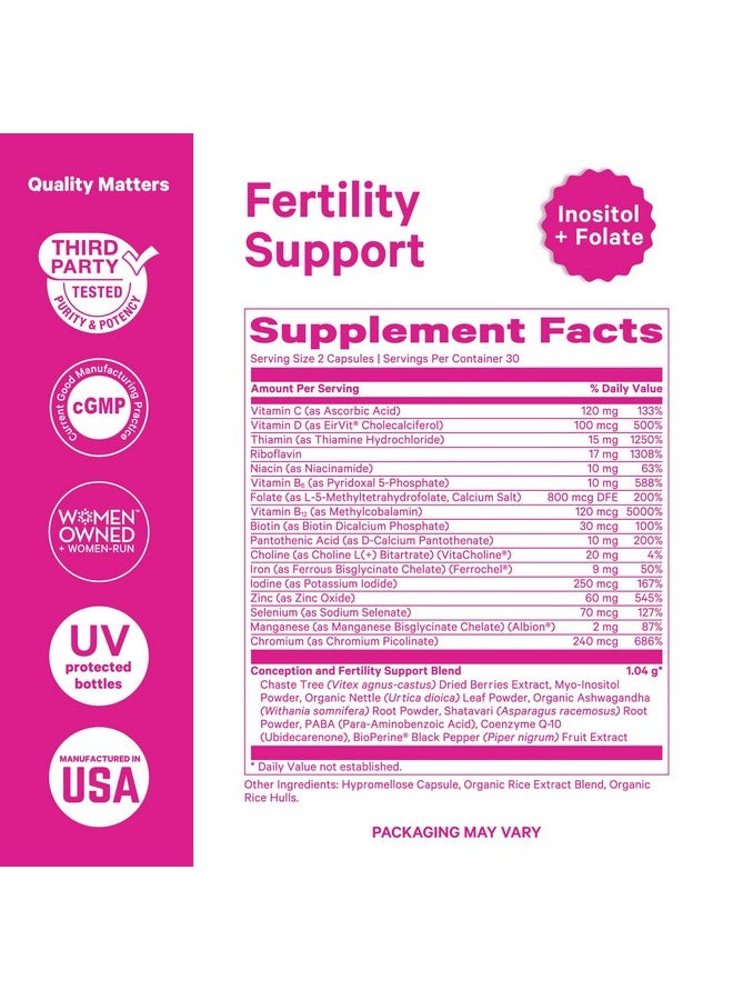 Pink Stork Fertility Supplements for Women - Prenatal Multivitamin with Ovulation, Conception, & Hormone Balance Support - 17 Vitamins & Inositol, Ashwagandha, & Vitex - 60 Capsules - Image 5