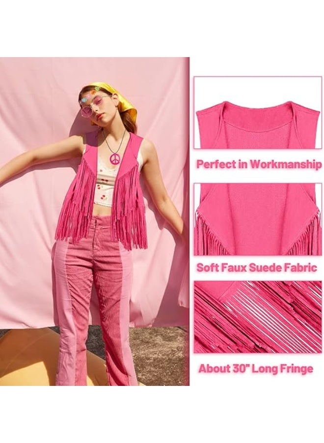 PAWSONIFY 60s 70s Outfits for Women Disco Hippie Costume Clothes Woman Peace Sign Earring Headband Fringe Vest Tassel Cardigan - Image 5