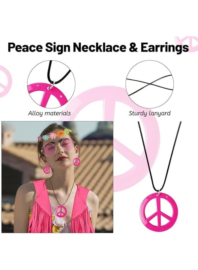 PAWSONIFY 60s 70s Outfits for Women Disco Hippie Costume Clothes Woman Peace Sign Earring Headband Fringe Vest Tassel Cardigan - Image 4