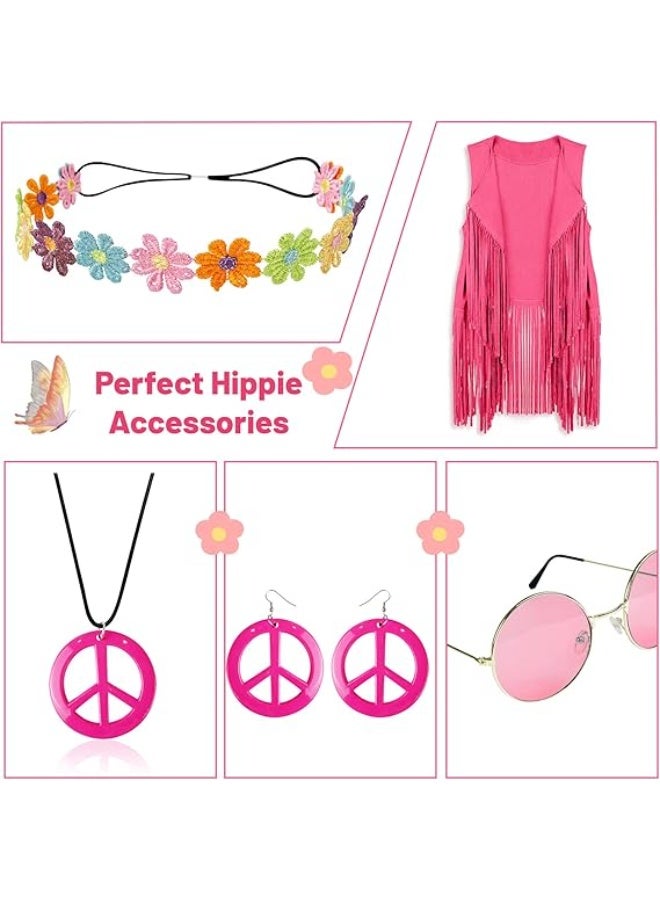 PAWSONIFY 60s 70s Outfits for Women Disco Hippie Costume Clothes Woman Peace Sign Earring Headband Fringe Vest Tassel Cardigan - Image 2