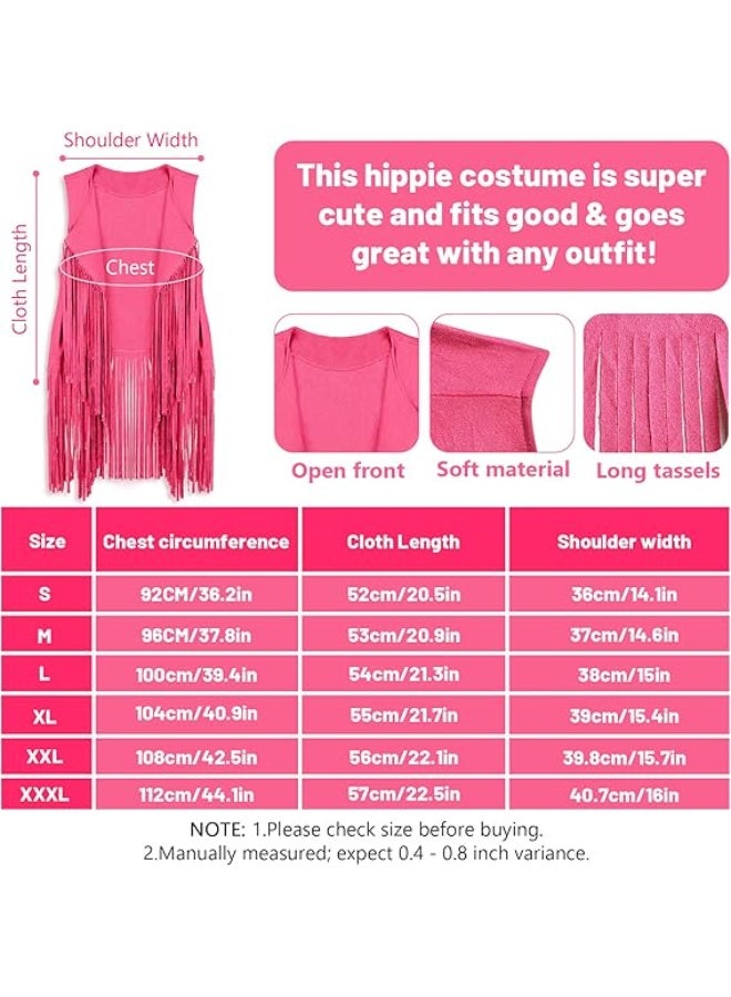 PAWSONIFY 60s 70s Outfits for Women Disco Hippie Costume Clothes Woman Peace Sign Earring Headband Fringe Vest Tassel Cardigan - Image 3