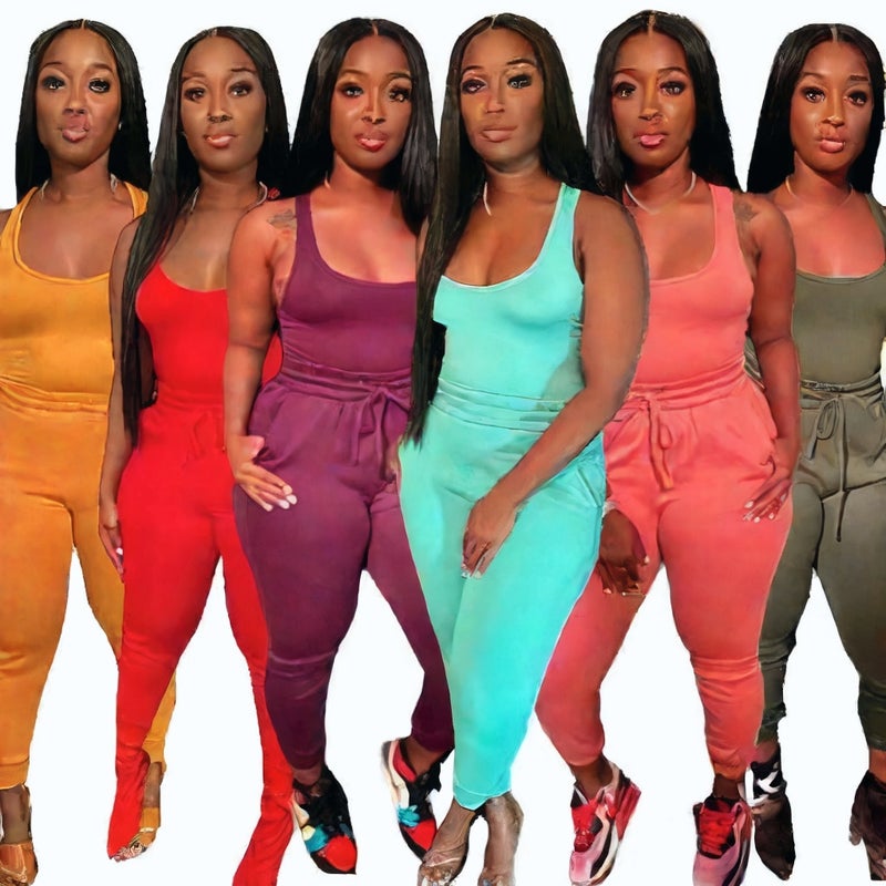 Women's Sexy Vest Top and Long Pants with Belt Tie Two-Piece Set - Image 1