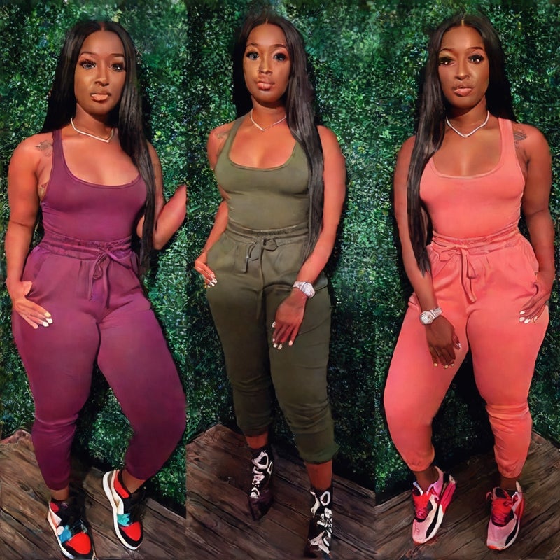 Women's Sexy Vest Top and Long Pants with Belt Tie Two-Piece Set - Image 2