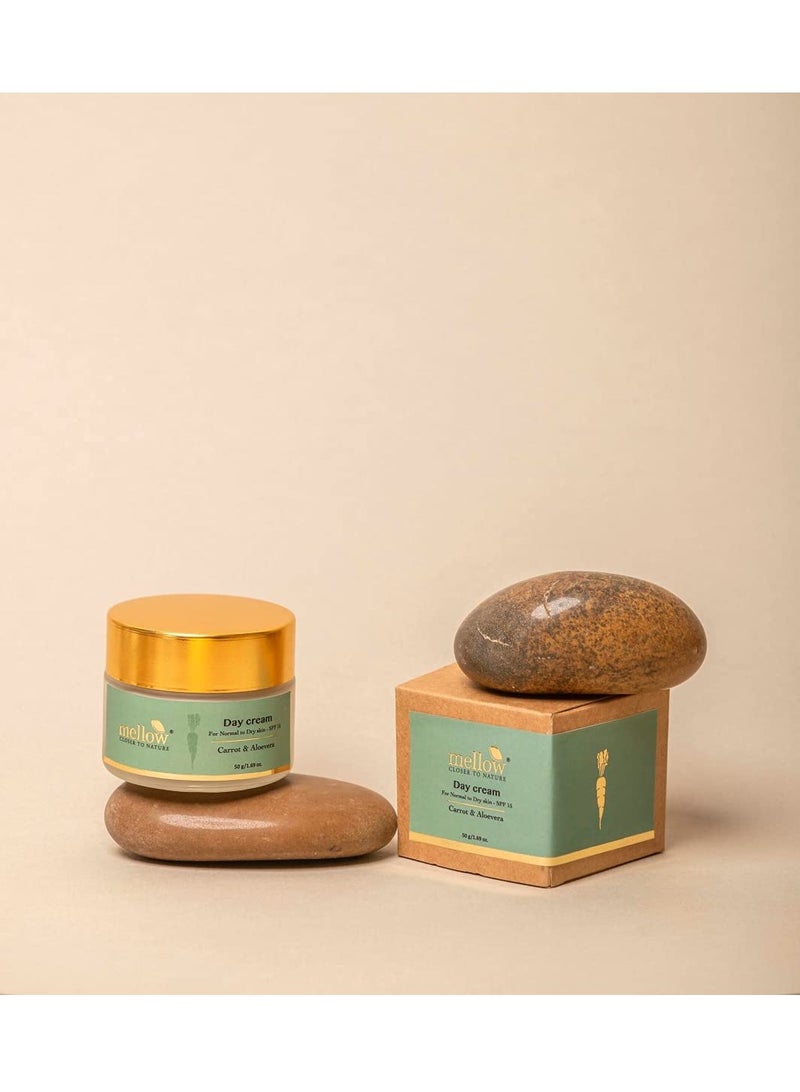 Mellow Day Cream Dry for Smooth Silky Healthy Skin Normal to Dry Skin with Aloe Vera Carrot and Sun Protection 50gm - Image 2