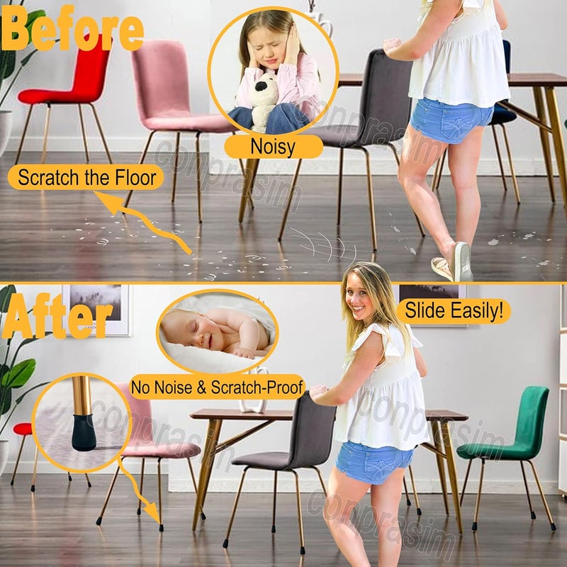 Conprasim Extra Small Silicone Chair Leg Floor Protectors with Felt, FIT 19/32” to 15/16” Glide Chair Leg Caps Silicon Furniture Leg Feet Cover Bottom Slide Protect Hardwood Floors No Scratches No Noise 24 Pack - Image 4