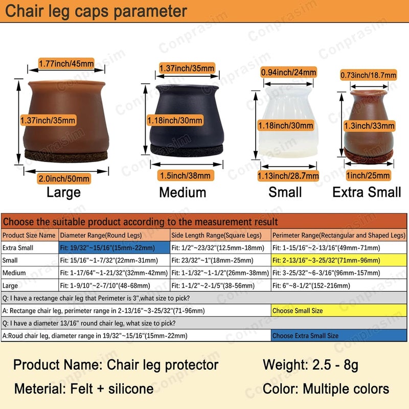 Conprasim Extra Small Silicone Chair Leg Floor Protectors with Felt, FIT 19/32” to 15/16” Glide Chair Leg Caps Silicon Furniture Leg Feet Cover Bottom Slide Protect Hardwood Floors No Scratches No Noise 24 Pack - Image 3