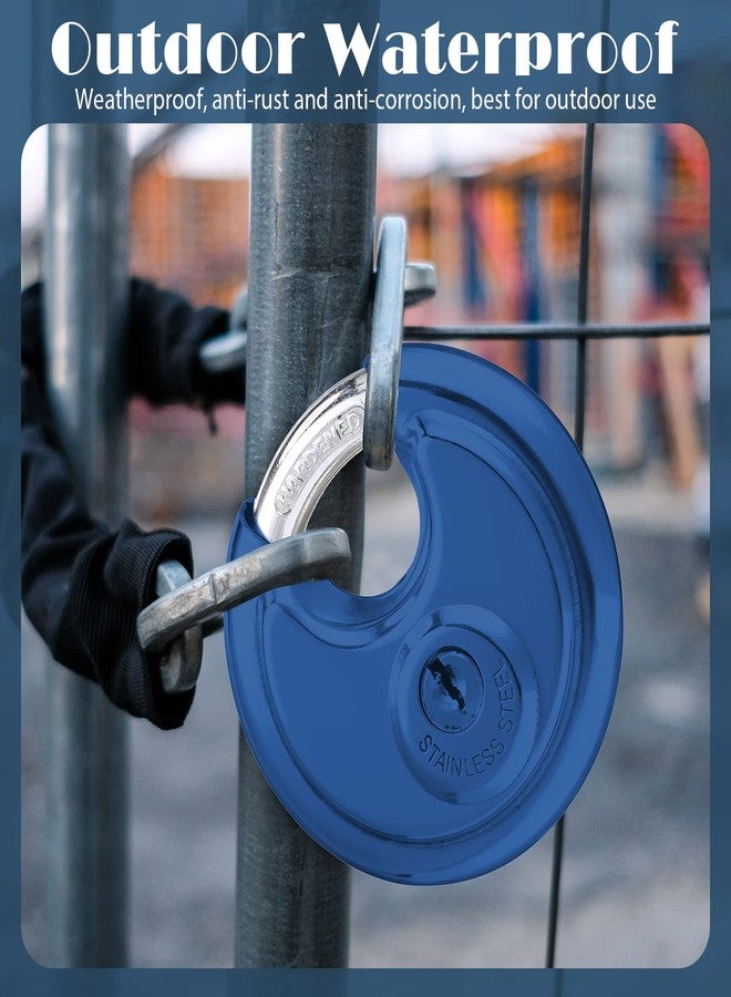 Shimeyao 10 Pcs Discus Padlocks Keyed Alike, 2-3/4 Inch Wide, Stainless Steel Round Lock with Same Key, Heavy Duty Waterproof & Rustproof Storage Lock, for Storage Unit, Sheds, Garages(Blue) - Image 5