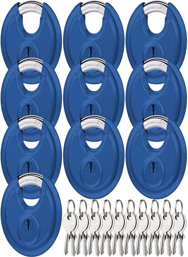 Shimeyao 10 Pcs Discus Padlocks Keyed Alike, 2-3/4 Inch Wide, Stainless Steel Round Lock with Same Key, Heavy Duty Waterproof & Rustproof Storage Lock, for Storage Unit, Sheds, Garages(Blue) - Image 1