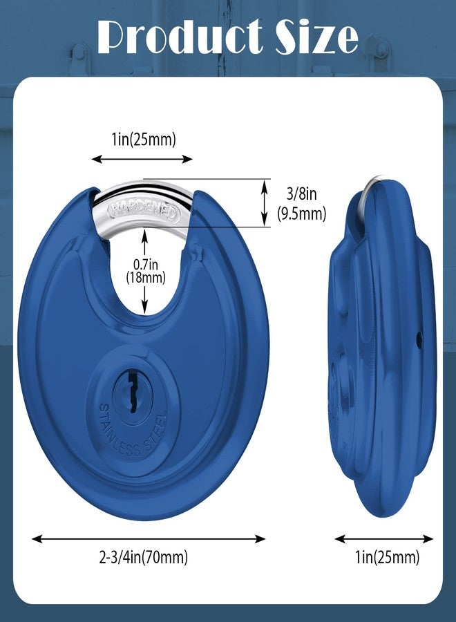 Shimeyao 10 Pcs Discus Padlocks Keyed Alike, 2-3/4 Inch Wide, Stainless Steel Round Lock with Same Key, Heavy Duty Waterproof & Rustproof Storage Lock, for Storage Unit, Sheds, Garages(Blue) - Image 2