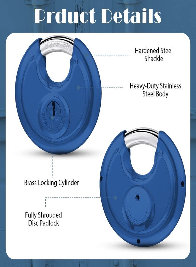 Shimeyao 10 Pcs Discus Padlocks Keyed Alike, 2-3/4 Inch Wide, Stainless Steel Round Lock with Same Key, Heavy Duty Waterproof & Rustproof Storage Lock, for Storage Unit, Sheds, Garages(Blue) - Image 3