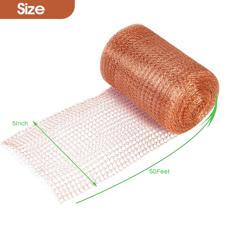 Wanqueen Copper Mesh Roll for Mice Rat Repellent, Sturdy 5" X 50' Copper Wool Mouse Trap for Bat Snail Bird Control with Packing Tool - Image 2